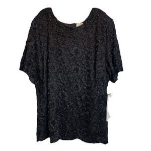 Vtg Y2K Candlelight & Champagne Black Beaded Top Size 30W Evening Glam NWT